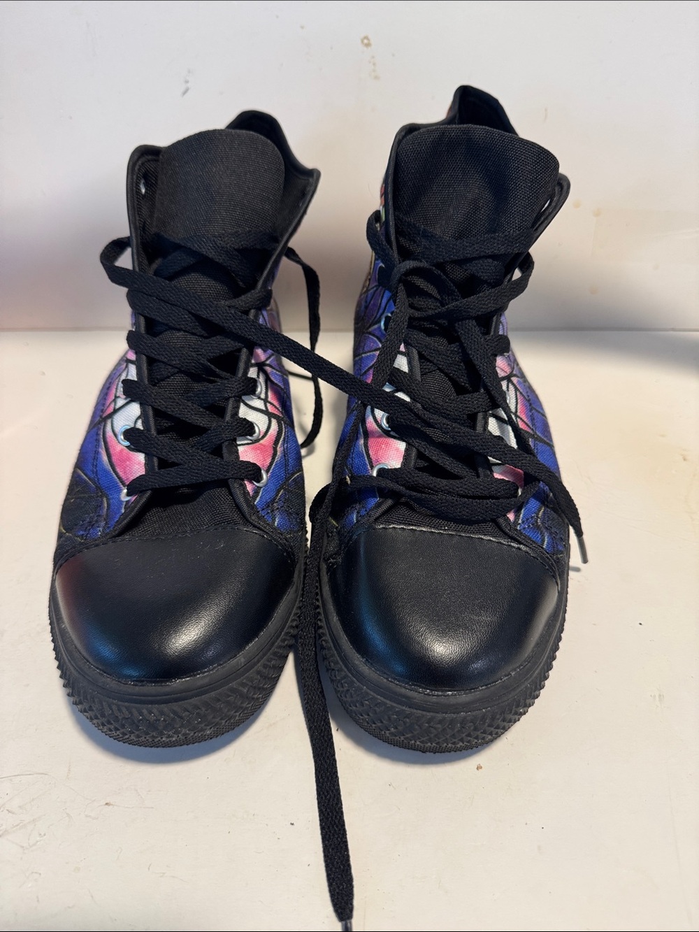 Black High-Top Sneakers with Pink & Blue Graphic Panels